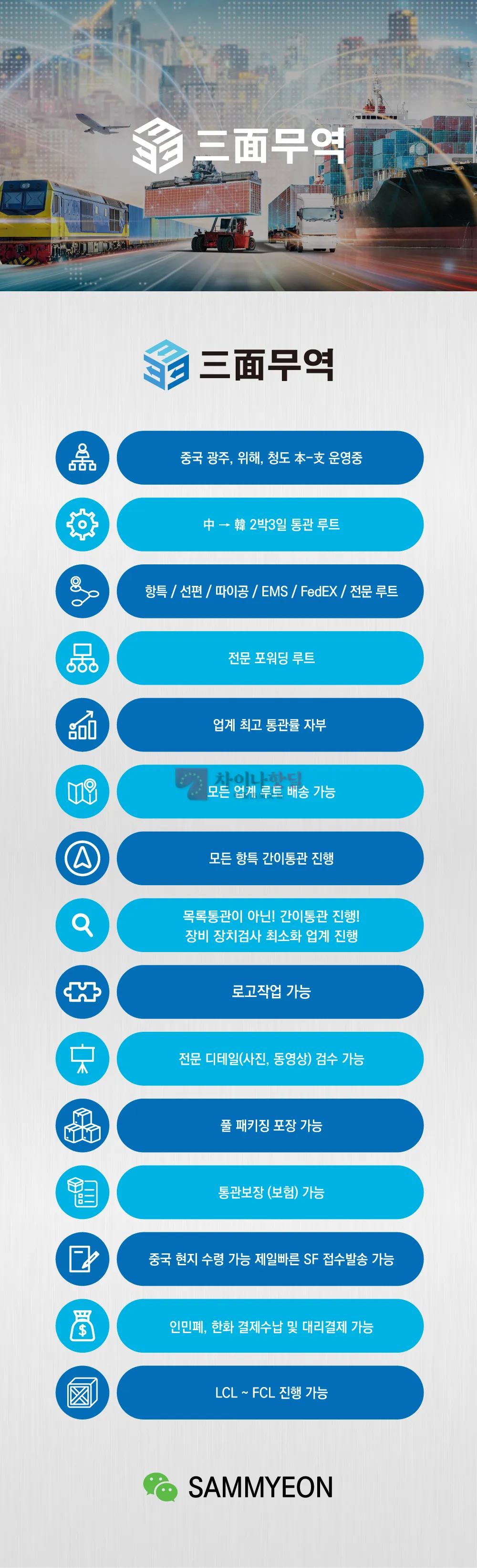 ✈️ 삼면무역 ✈️ 中→韓 2박3일 통 관 보 장⭕ 전문포워더⭕ 구축라인⭕ 배송대행 전문 삼면무역 배대지 입니다.